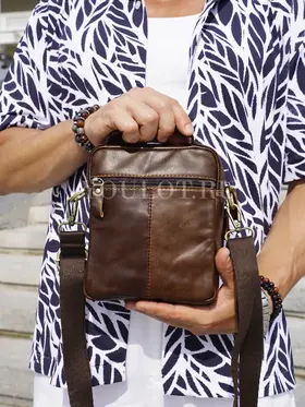 Сумка мужская кросс-боди из натуральной кожи Ryff Ryder 9158 коричневая