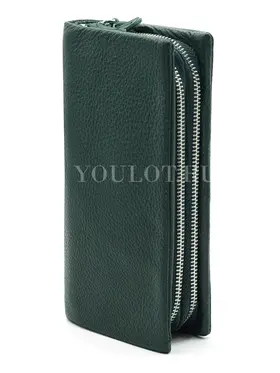 Женский кошелек с двумя молниями Briefcase 03D 9907-4 GREE кожаный зеленый