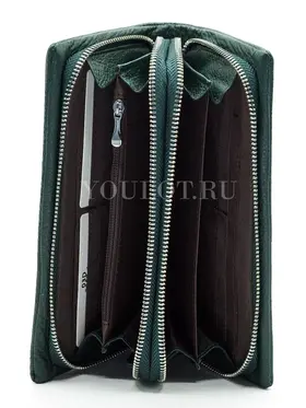 Женский кошелек с двумя молниями Briefcase 03D 9907-4 GREE кожаный зеленый