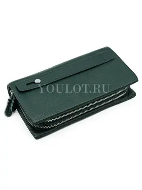 Женский кошелек с двумя молниями Briefcase 03D 9907-4 GREE кожаный зеленый