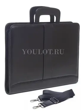 Папка-портфель для документов А4 Briefcase 2882-18 BLACK с двумя отделениями из кожи