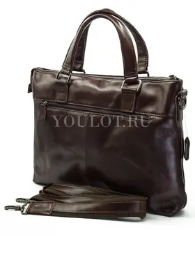 Мужской кожаный портфель Briefcase 33662# Brown для документов с плечевым ремнем