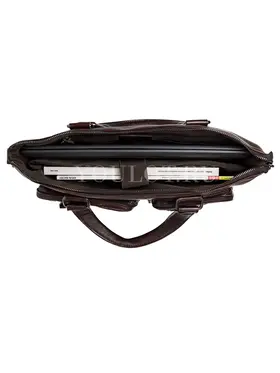 Мужской кожаный портфель Briefcase 33662# Brown для документов с плечевым ремнем