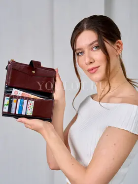 Кошелек женский для денег и телефона Briefcase 8236 COFFEE из натуральной кожи кофейный