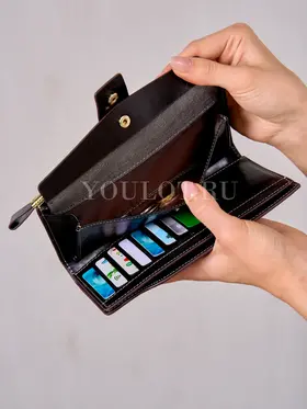 Кошелек женский для денег и телефона Briefcase 8236 COFFEE из натуральной кожи кофейный