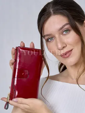 Женский кошелек для телефона, карт, денег Briefcase из натуральной кожи красный 8236 Red