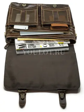 Портфель мужской кожаный Briefcase ​MB074 Coffee с клапаном и плечевым ремнем