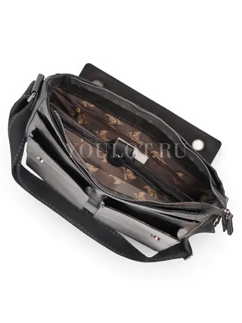 Портфель для документов A4 кожаный Ruff Ryder 4415 чёрный с ремнем через плечо Old Money