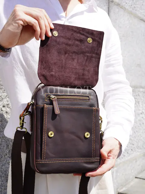 Сумка через плечо, барсетка Ryff Ryder RR 84545 D.BROWN с ручкой кожаная коричневого цвета