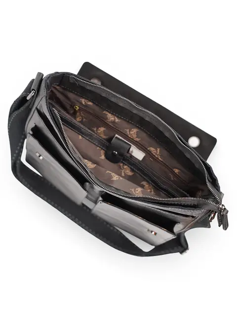 Портфель для документов A4 кожаный Ruff Ryder 4415 чёрный с ремнем через плечо Old Money