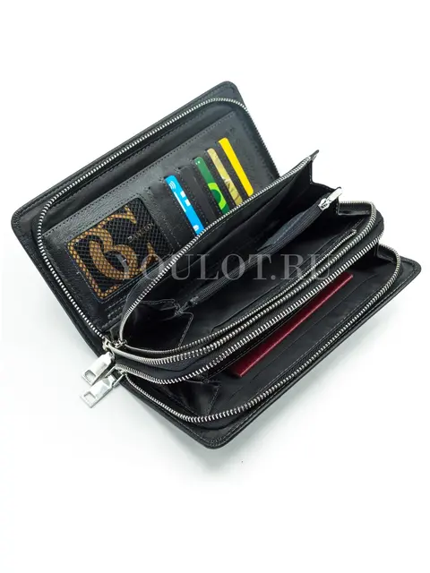 Мужской черный клатч Briefcase 7M-106 кожаный с двумя молниями