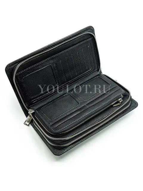 Мужской черный клатч Briefcase 7M-106 кожаный с двумя молниями