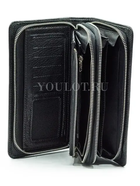 Мужской черный клатч Briefcase 7M-106 кожаный с двумя молниями