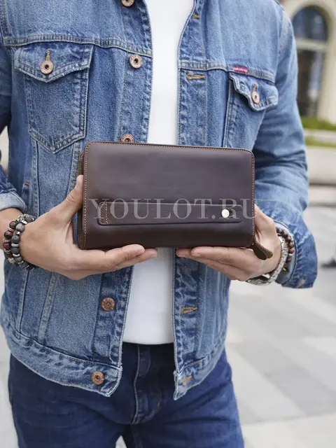 Клатч мужской Briefcase 9069 для телефона и паспорта кожаный коричневый
