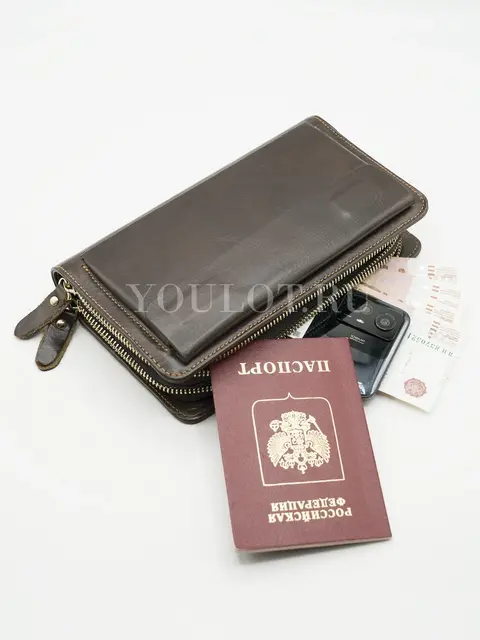 Клатч мужской Briefcase 9069 для телефона и паспорта кожаный коричневый