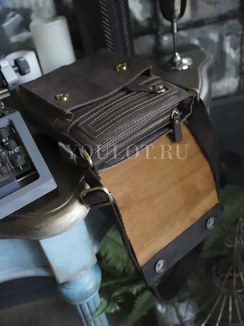 Сумка мужская через плечо кожаная Ryff Ryder 4464 коричневая