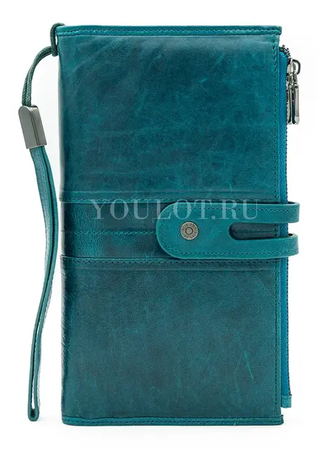 Женский кошелек для телефона и карт Briefcase C2156 из мягкой натуральной кожи синий