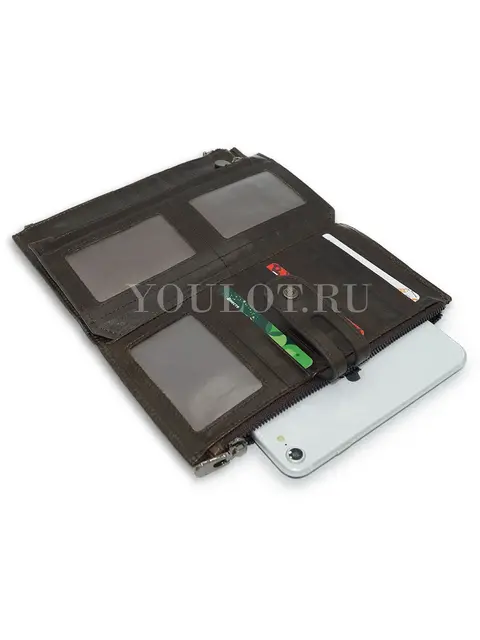 Стильный женский кошелек-клатч Briefcase C2156 из кожи для документов и наличных коричневый