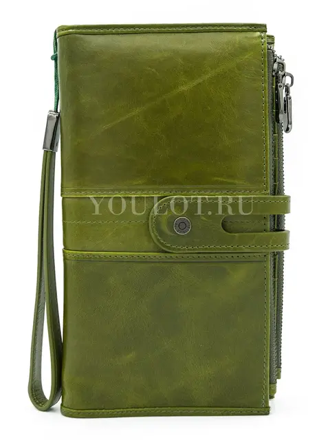 Женский кошелек из кожи Briefcase C2156 для денег и документов зеленый