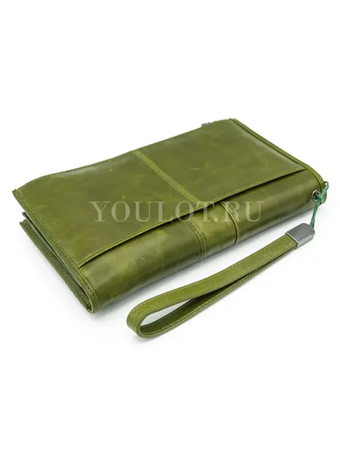 Женский кошелек из кожи Briefcase C2156 для денег и документов зеленый