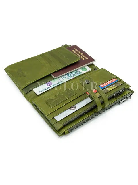 Женский кошелек из кожи Briefcase C2156 для денег и документов зеленый