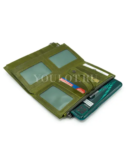 Женский кошелек из кожи Briefcase C2156 для денег и документов зеленый