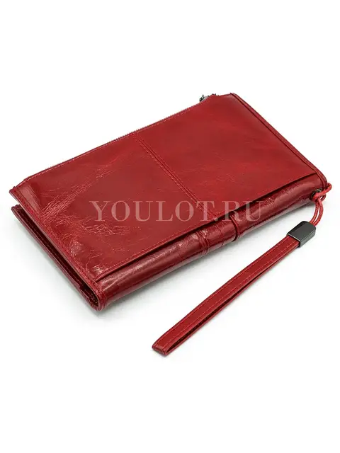Женский кошелек из натуральной кожи Briefcase C2156 с отделением для телефона и карт красный лак
