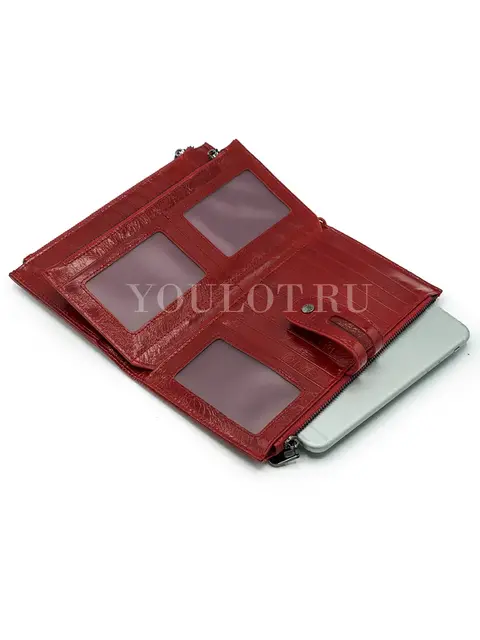 Женский кошелек из натуральной кожи Briefcase C2156 с отделением для телефона и карт красный лак