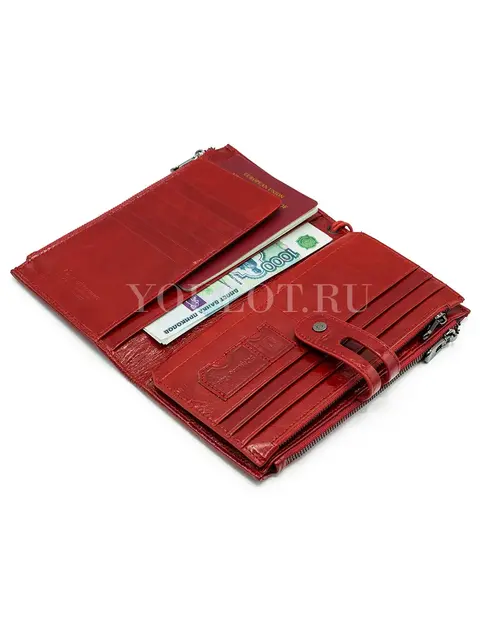 Женский кошелек из натуральной кожи Briefcase C2156 с отделением для телефона и карт красный лак