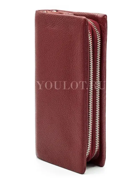 Кошелек женский с двумя молниями Briefcase 03D 9907-3 кожаный красный
