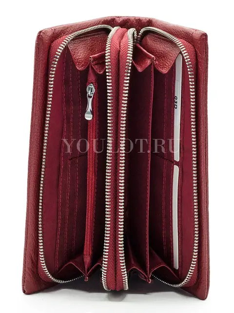 Кошелек женский с двумя молниями Briefcase 03D 9907-3 кожаный красный