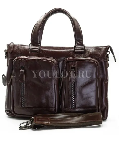 Мужской кожаный портфель Briefcase 33662# Brown для документов с плечевым ремнем