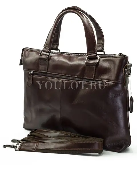 Мужской кожаный портфель Briefcase 33662# Brown для документов с плечевым ремнем