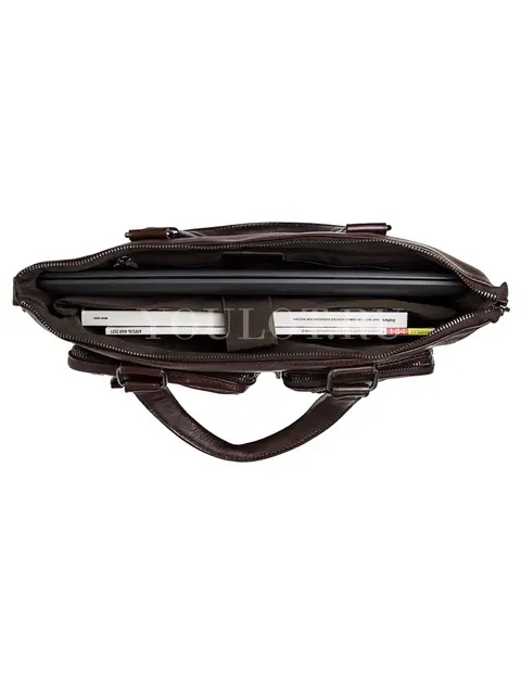 Мужской кожаный портфель Briefcase 33662# Brown для документов с плечевым ремнем