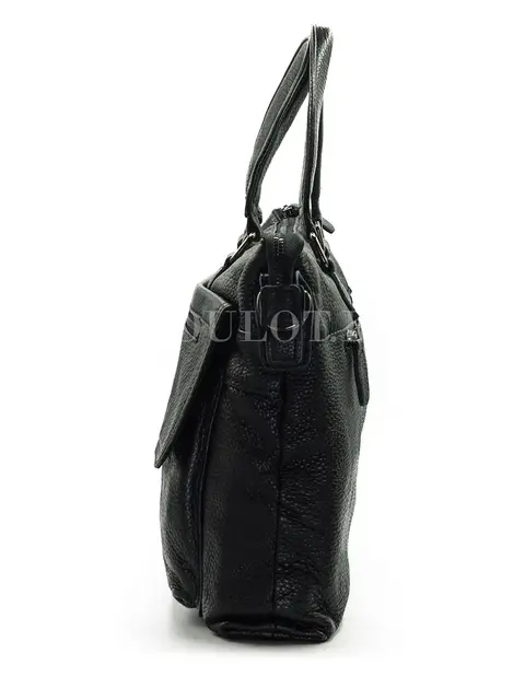 Мужской кожаный портфель Briefcase 33666# Black черного цвета