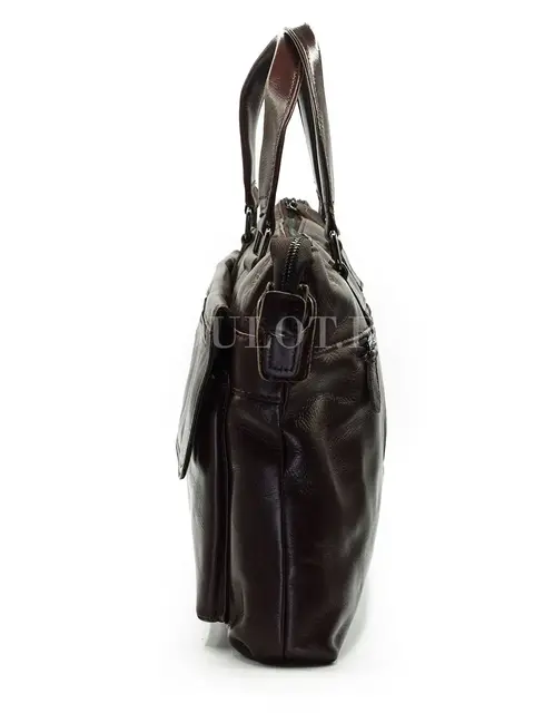 Мужской кожаный портфель Briefcase 33666# Brown с плечевым ремнем