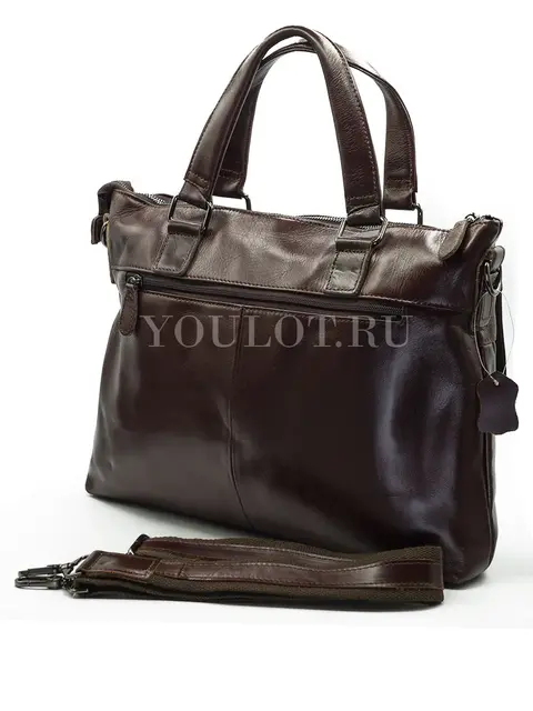 Мужской кожаный портфель Briefcase 33666# Brown с плечевым ремнем
