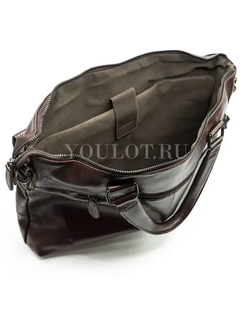 Мужской кожаный портфель Briefcase 33666# Brown с плечевым ремнем