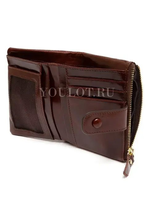 Удобный маленький женский кошелек Briefcase 6019 кожаный кофейный