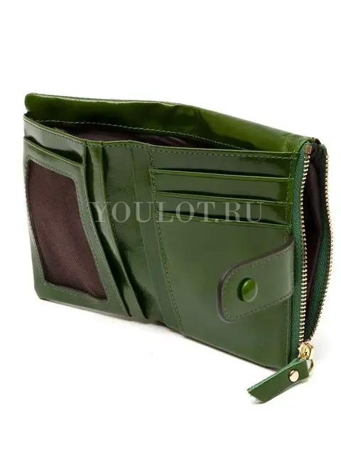 Компактный кожаный кошелек для женщин Briefcase 6019 с картхолдером зеленый