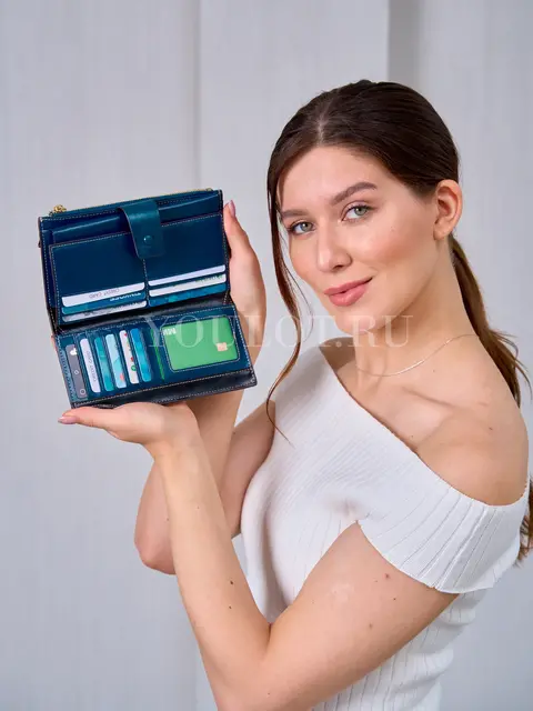 Универсальный женский кошелек для карт, денег и телефона Briefcase 8236 синий