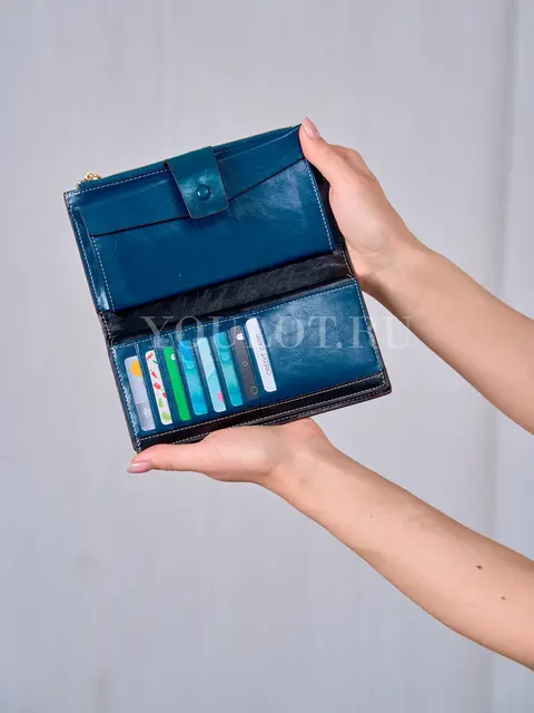 Универсальный женский кошелек для карт, денег и телефона Briefcase 8236 синий