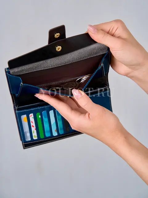 Универсальный женский кошелек для карт, денег и телефона Briefcase 8236 синий