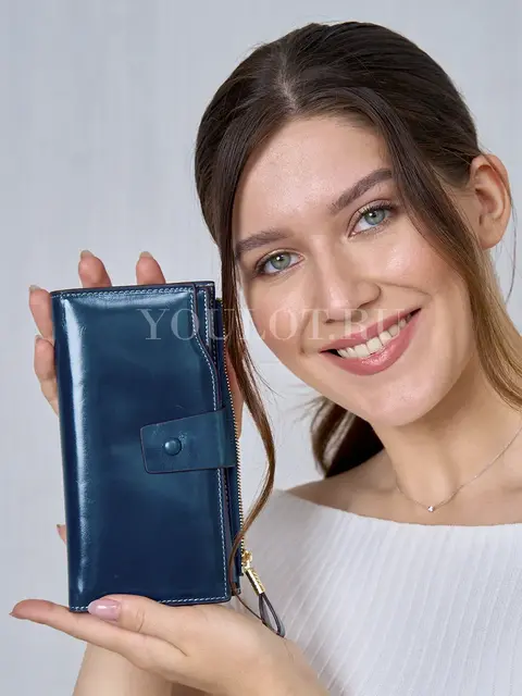 Универсальный женский кошелек для карт, денег и телефона Briefcase 8236 синий