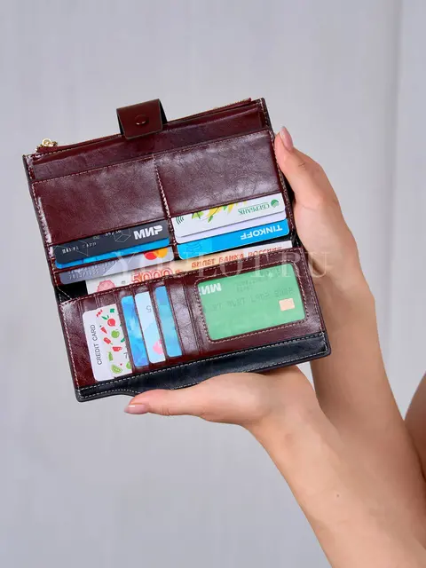 Классический женский кошелек из натуральной кожи на кнопке Briefcase 8236 кофейный
