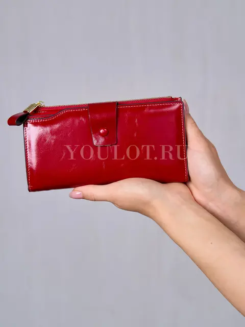 Женский кошелек для телефона, денег и карт Briefcase из натуральной кожи красный 8236
