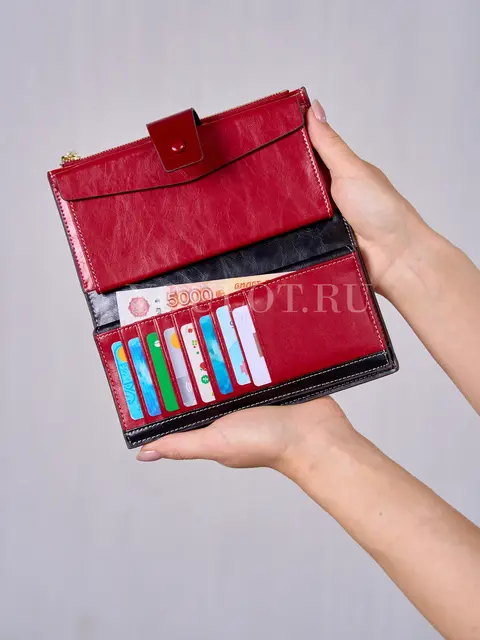 Женский кошелек для телефона, денег и карт Briefcase из натуральной кожи красный 8236