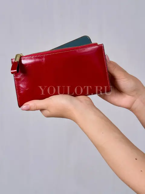 Женский кошелек для телефона, денег и карт Briefcase из натуральной кожи красный 8236