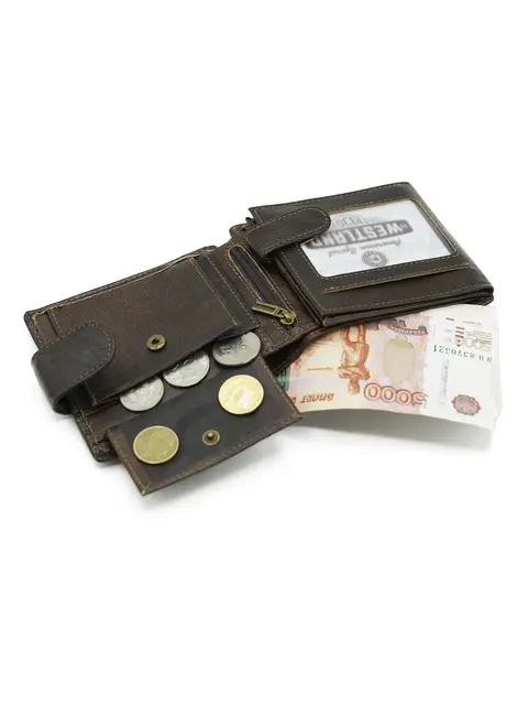 Кошелек мужской на кнопке Briefcase 9051 из натуральной кожи для денег и карт