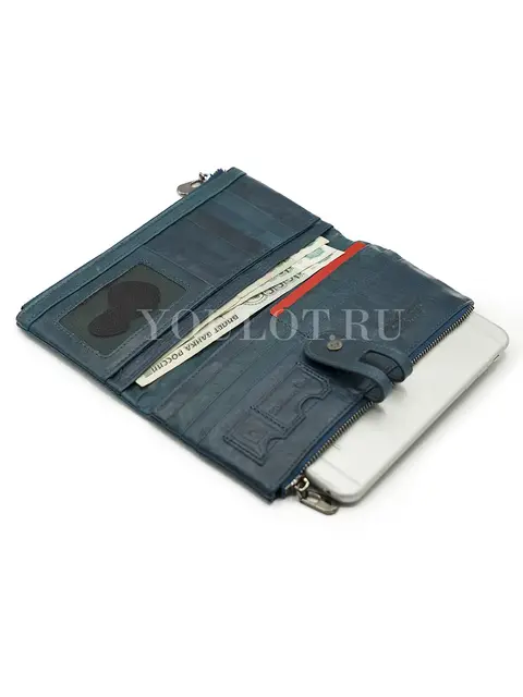 Женский кошелек для карт и наличных Briefcase C2152 из премиальной кожи синий